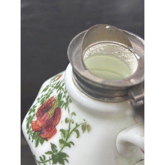 Antique Victorian Milk Glass Floral Syrup Pitcher Circa 1900 - Picture 4 of 15